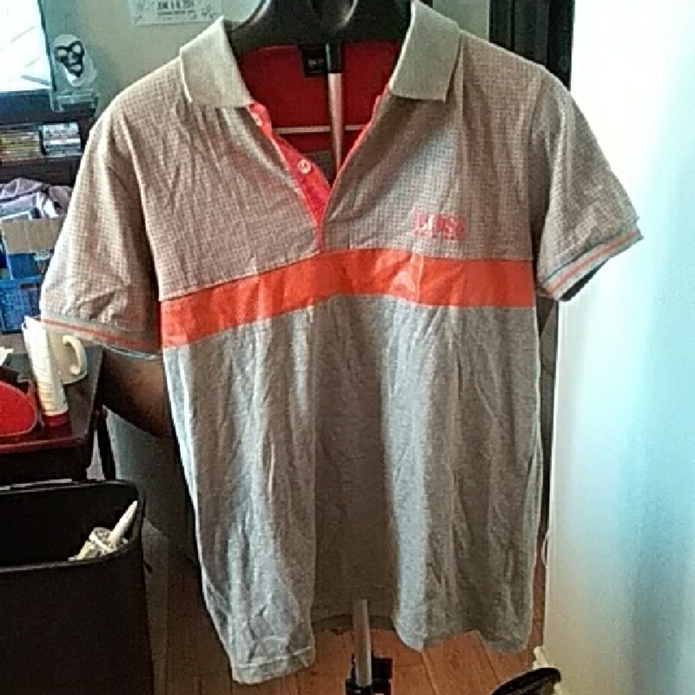 Hugo Boss Orange and Black Mens Polo L
